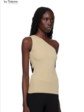 Toteme Asymmetric Single-Shoulder Ribbed Tank Top - Sand Beige